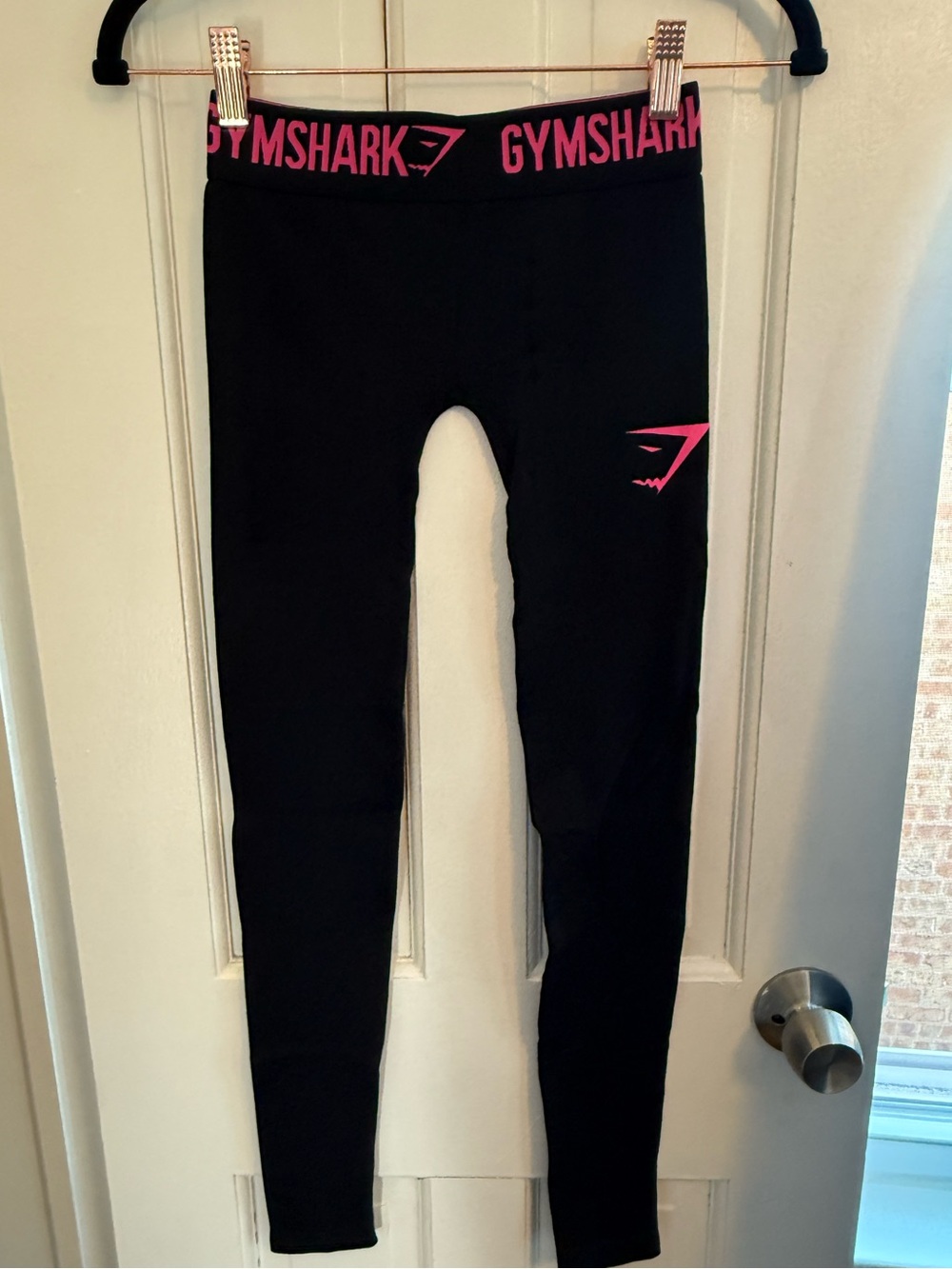 Gymshark Black Leggings with Pink Branding